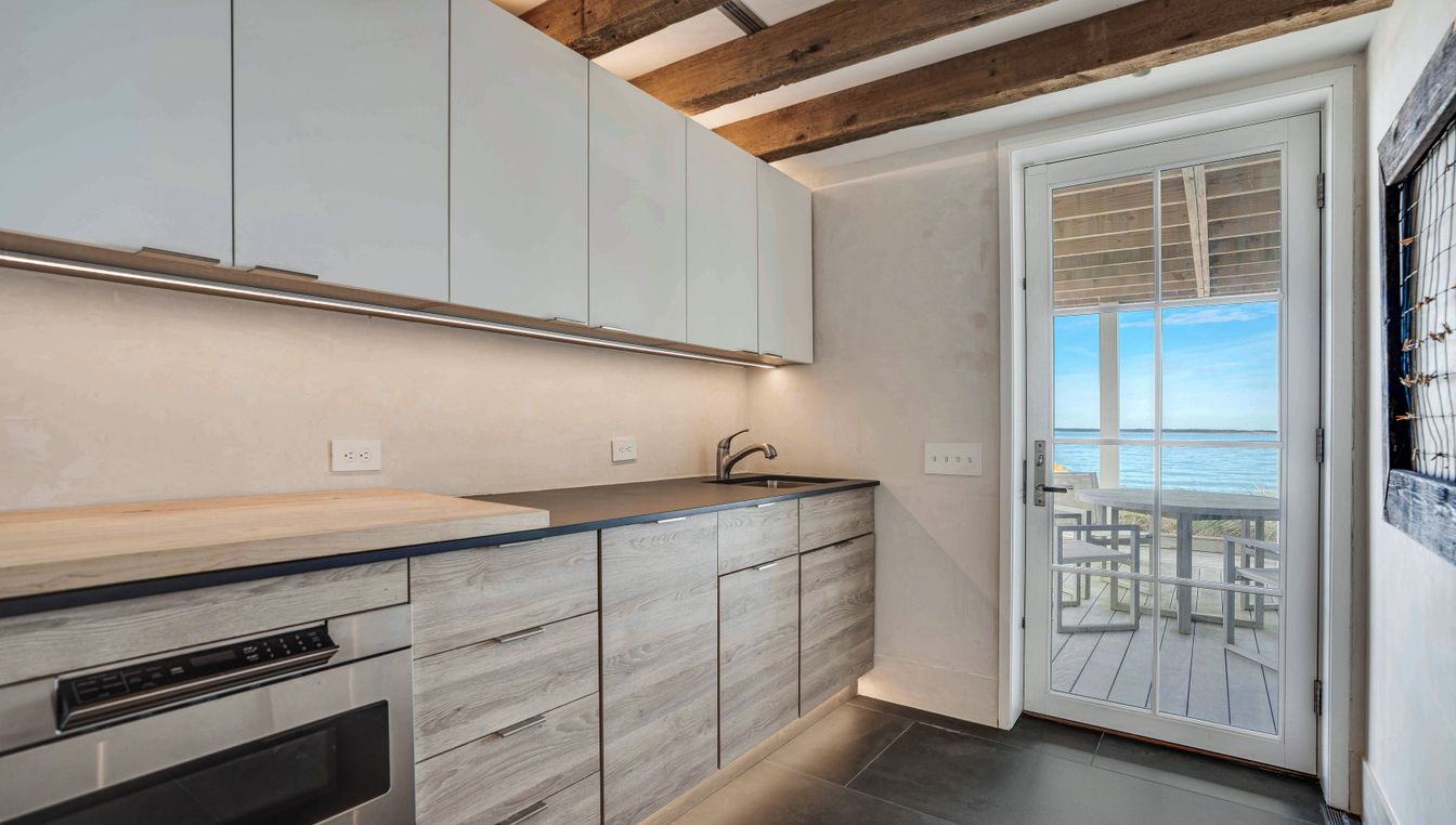Interior, Kitchen, Stainless Steel Appliances, Water, Wooden Beams