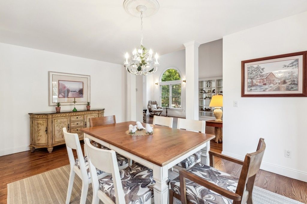 Chandelier, Dining room, Interior, Wood Texture Flooring