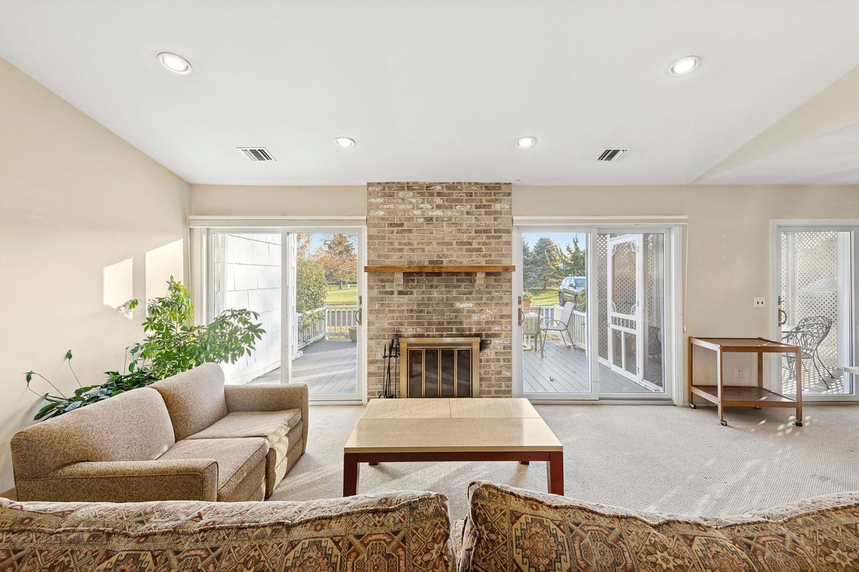 Fireplace, Interior, Living room, Recessed Lighting, Stone Walls