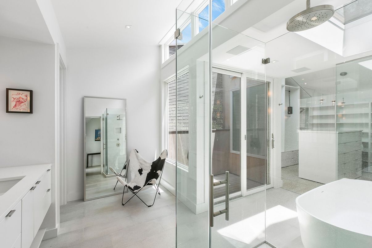 Bathroom, Free Standing Baths, Glass Shower, Interior, Recessed Lighting