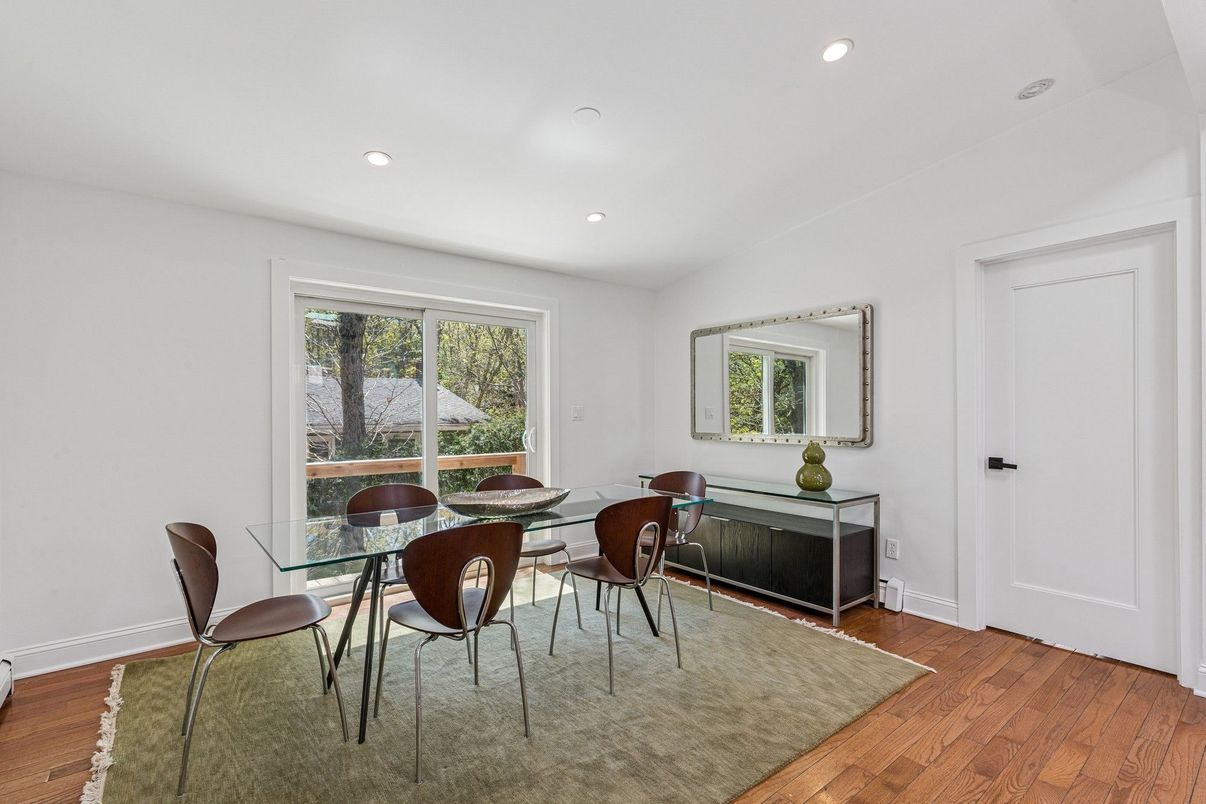 Dining room, Interior, Recessed Lighting, Wood Texture Flooring