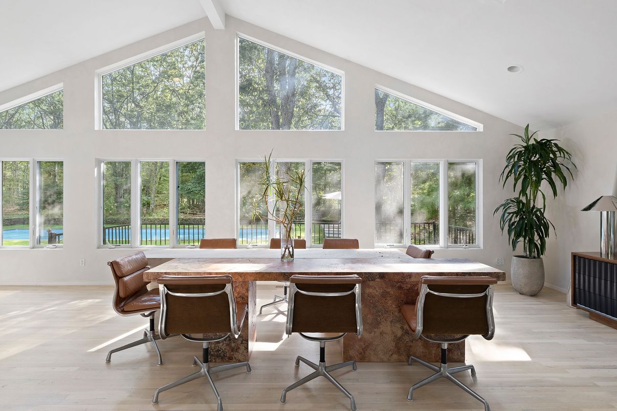 Dining room, Interior, Recessed Lighting, Wood Texture Flooring