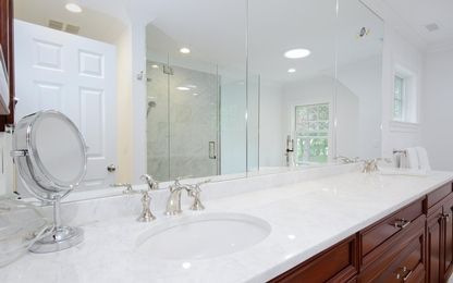 Bathroom, Dual Sink Vanities, Glass Shower, Interior, Recessed Lighting