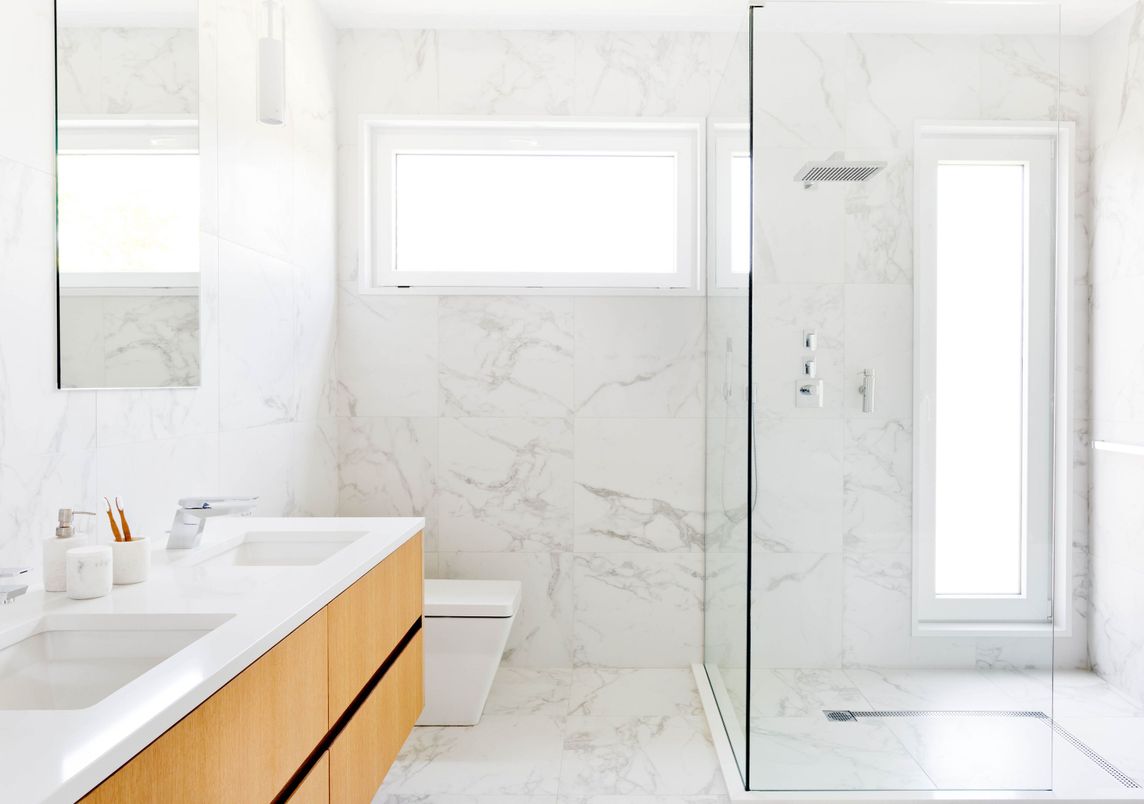 Bathroom, Glass Shower, Interior, Marble, Marble Walls