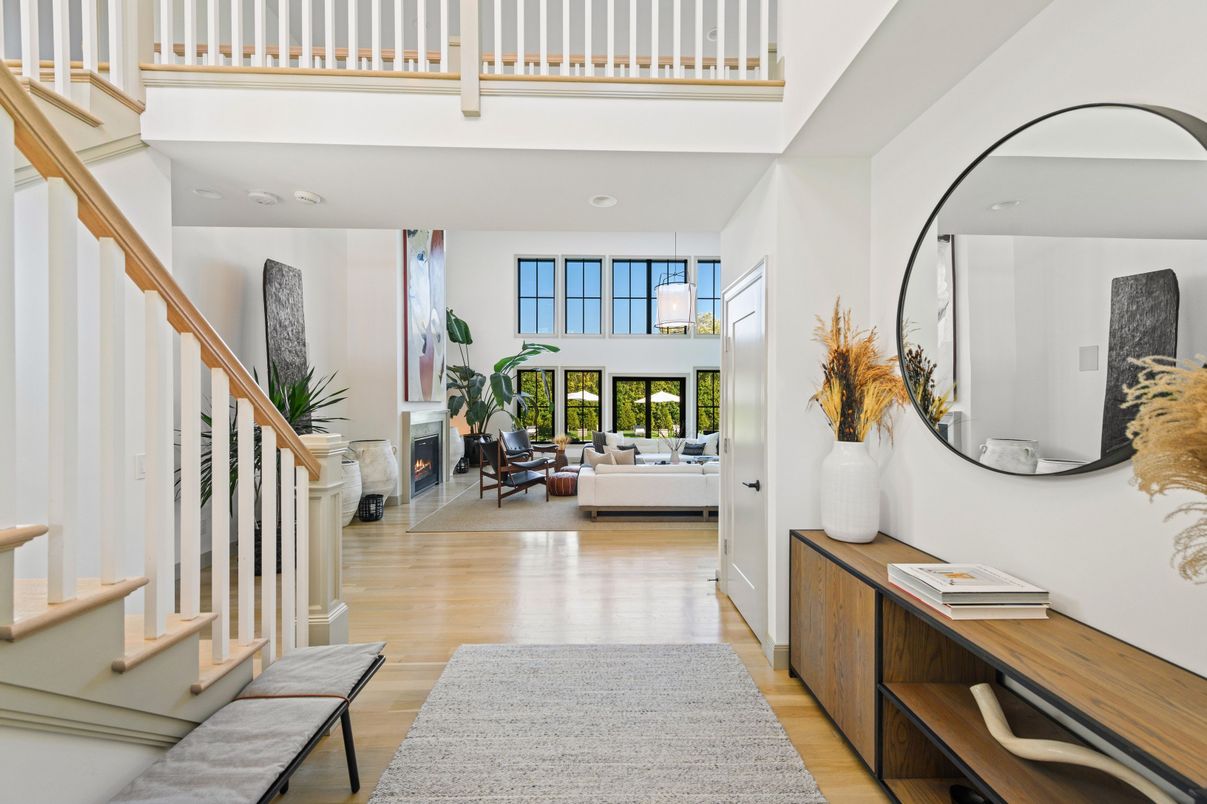 Fireplace, Interior, Living room, Pendant Lights, Wood Texture Flooring