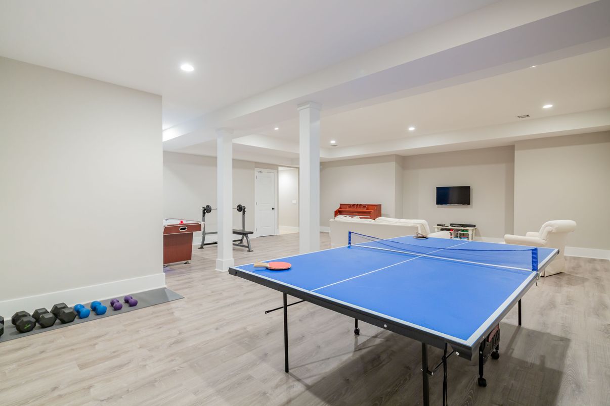 Game Room, Interior, Recessed Lighting, Wood Texture Flooring