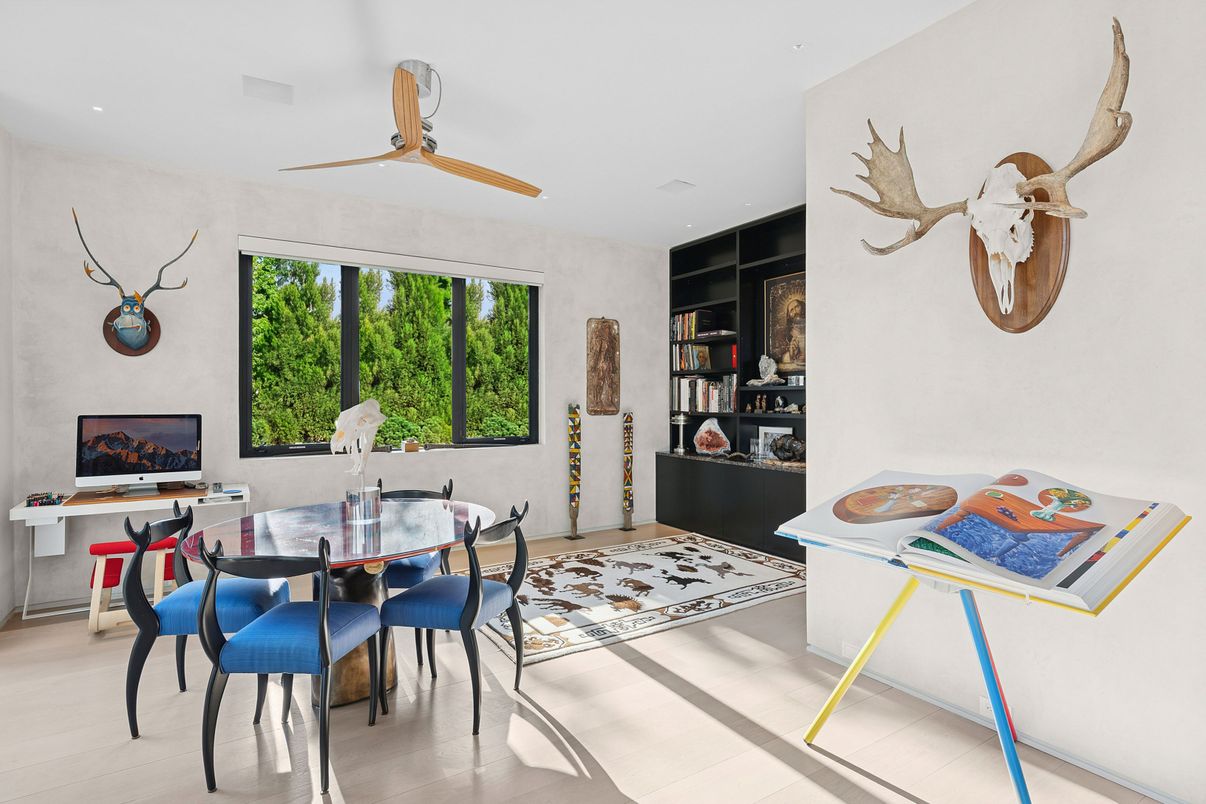 Dining room, Interior, Recessed Lighting, Wood Texture Flooring