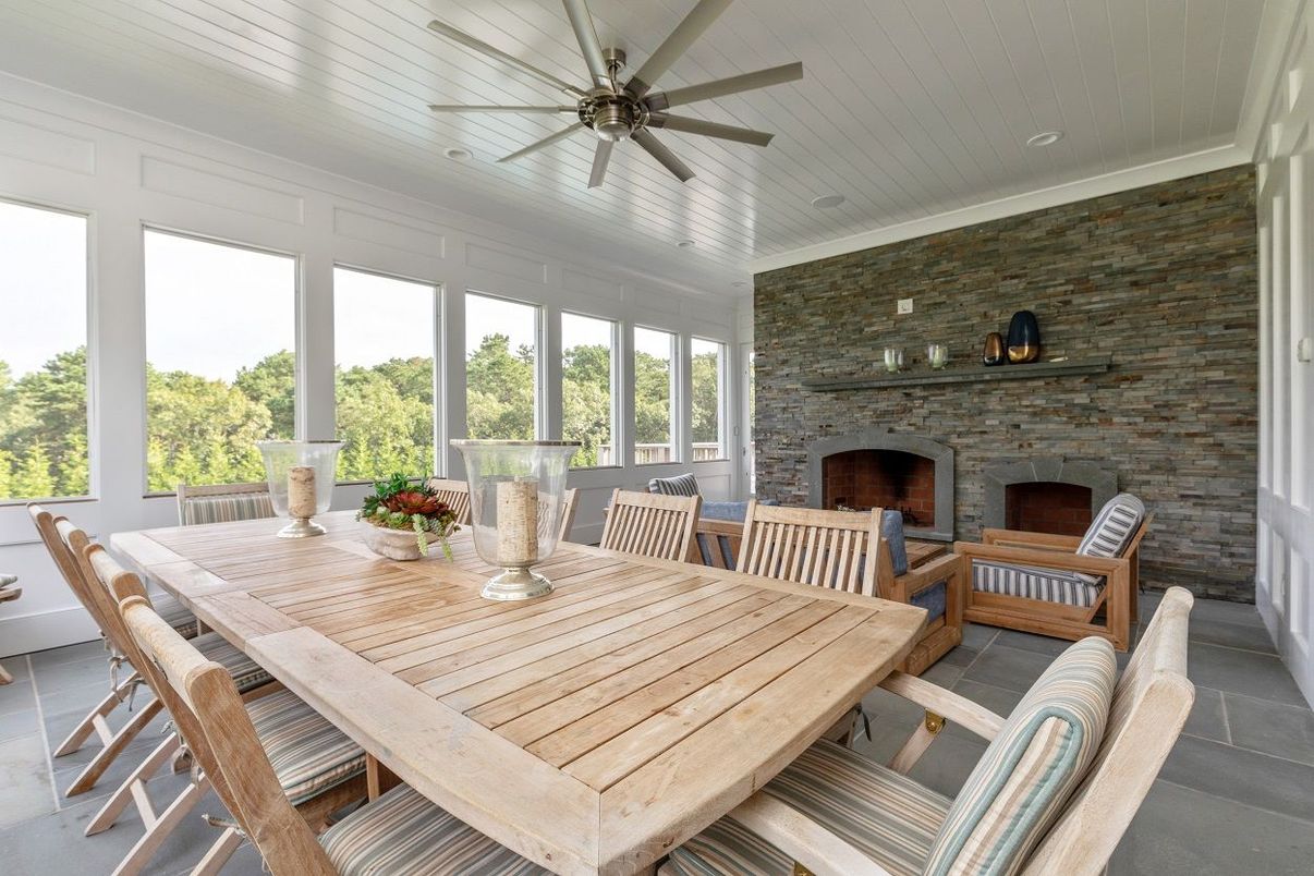 Dining room, Fireplace, Interior, Stone Walls, Sun Room