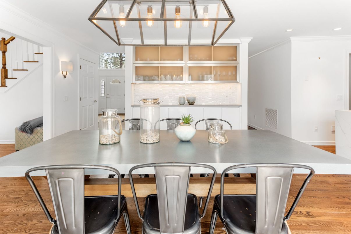 Dining room, Interior, Recessed Lighting, Wood Texture Flooring