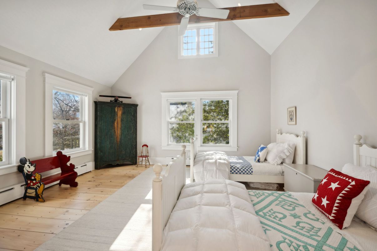 Bedroom, Interior, Recessed Lighting, Wooden Beams, Wood Texture Flooring