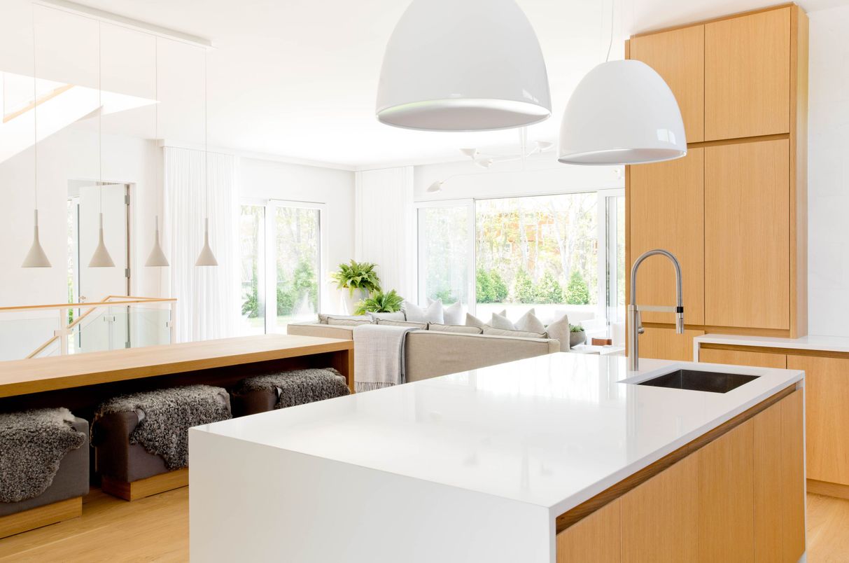 Interior, Kitchen, Pendant Lights, Wood Texture Flooring