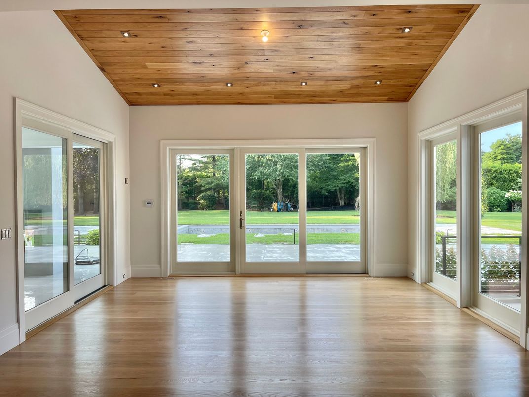 Empty room, Interior, Recessed Lighting, Wooden Ceilings, Wood Texture Flooring