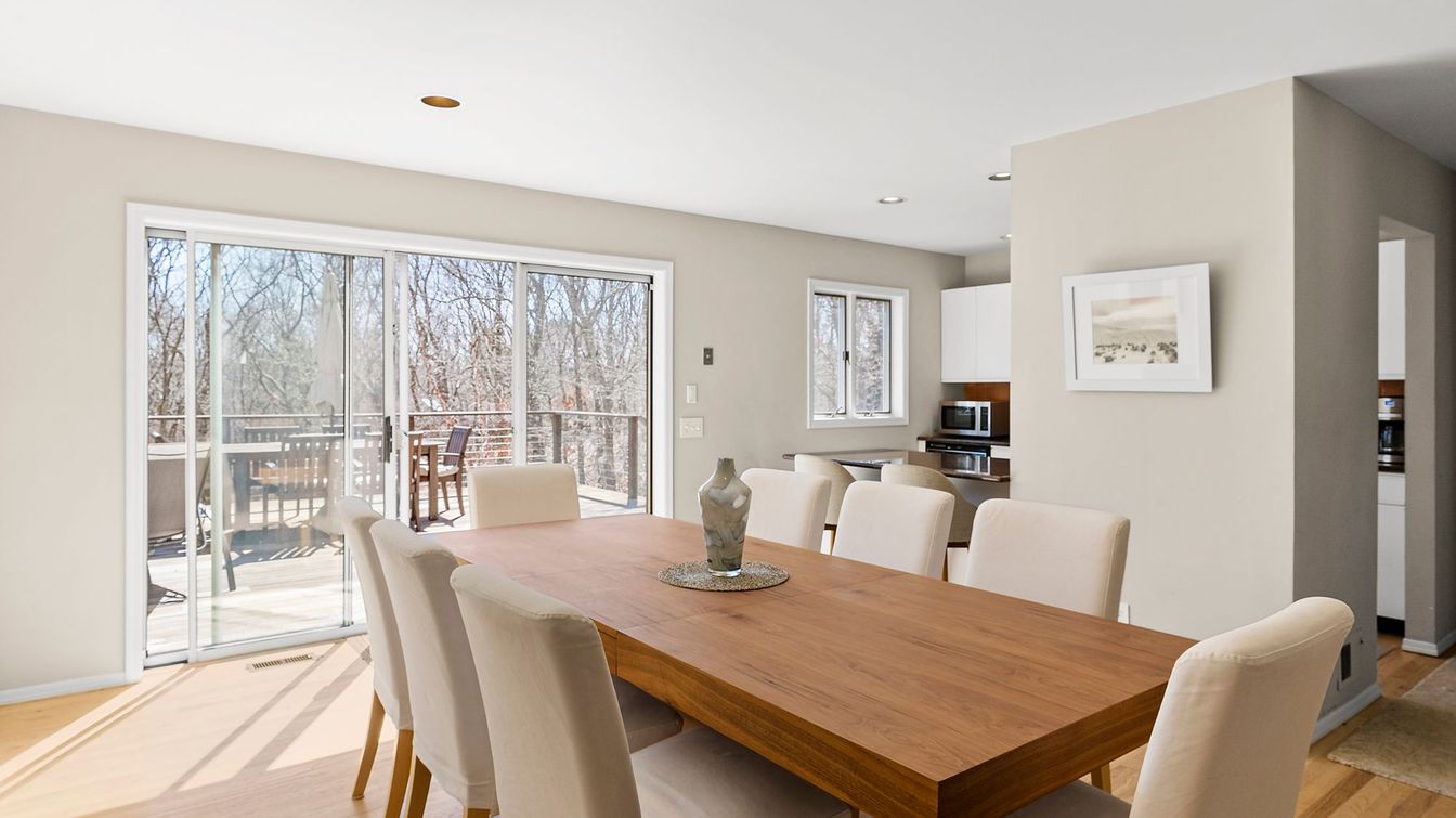Dining room, Interior, Recessed Lighting, Wood Texture Flooring