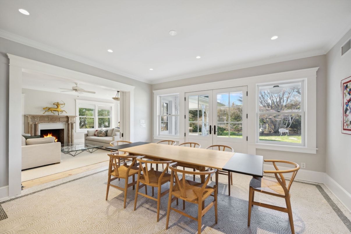 Dining room, Fireplace, Interior, Living room, Recessed Lighting