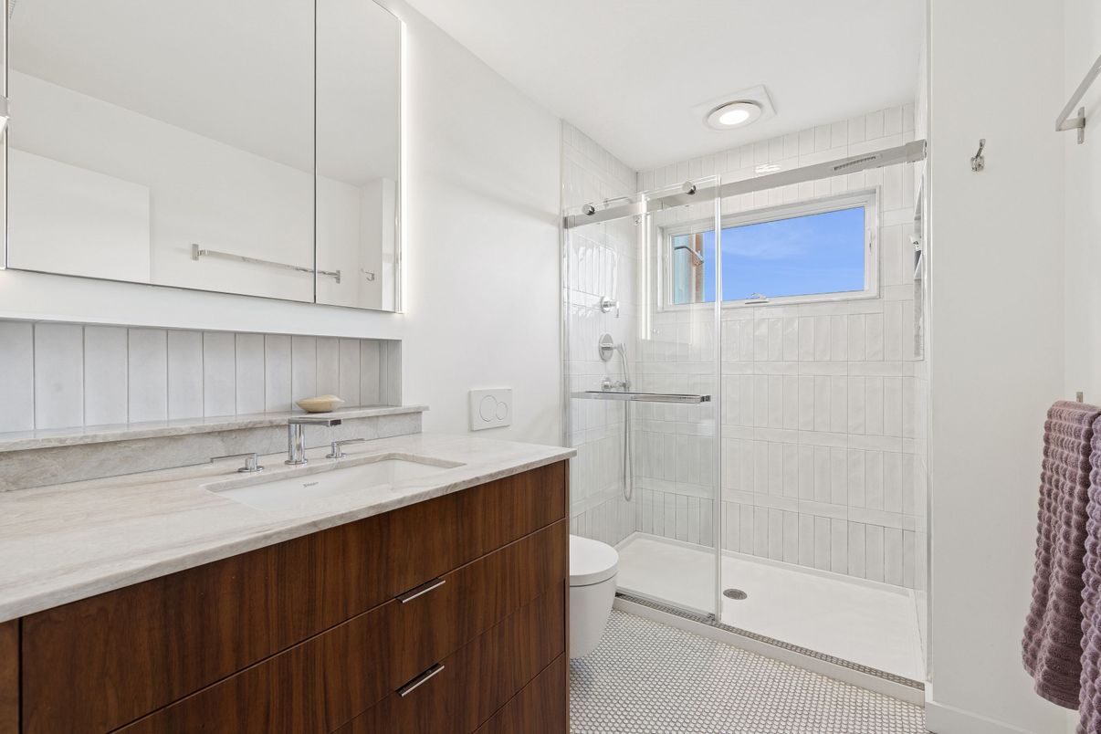 Bathroom, Glass Shower, Interior, Recessed Lighting