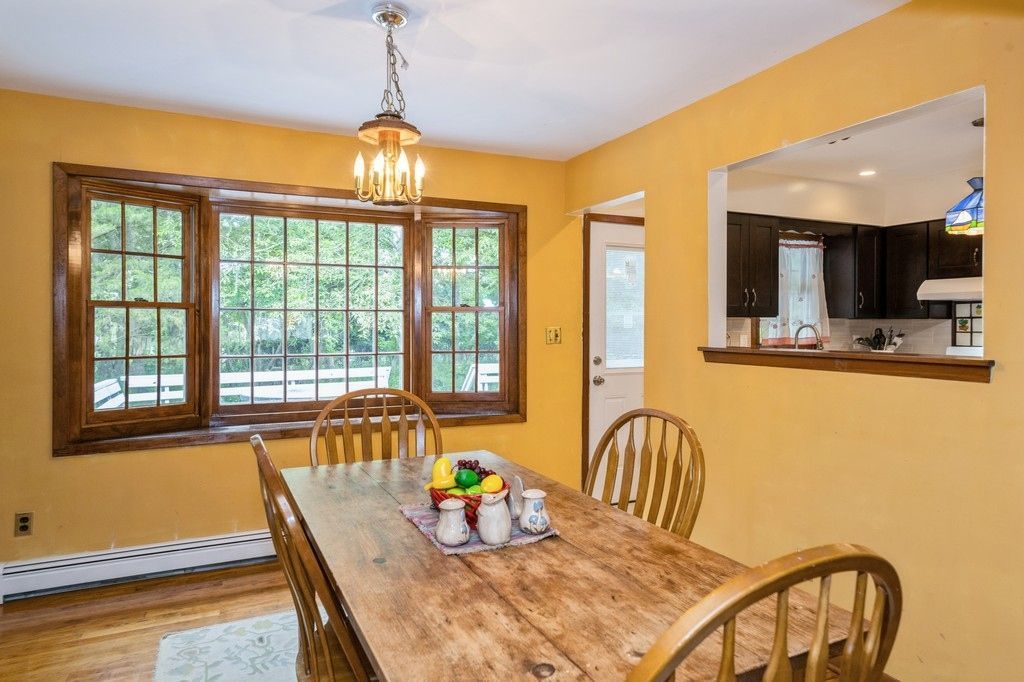 Dining room, Interior, Pendant Lights, Wood Texture Flooring