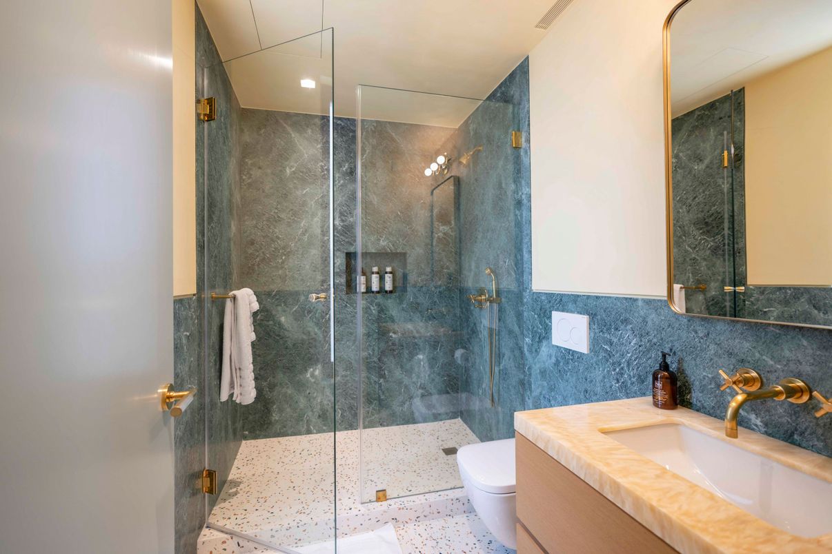 Bathroom, Glass Shower, Interior, Recessed Lighting