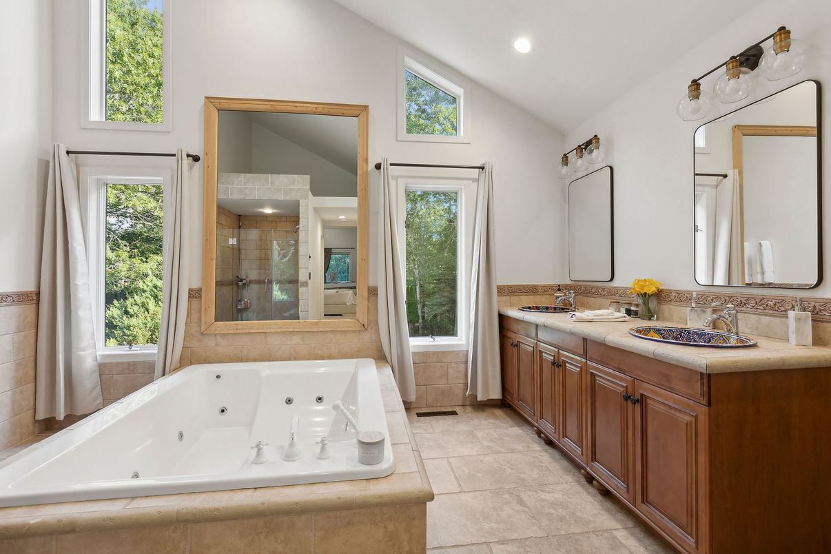 Bathroom, Dual Sink Vanities, Glass Shower, Interior, Recessed Lighting