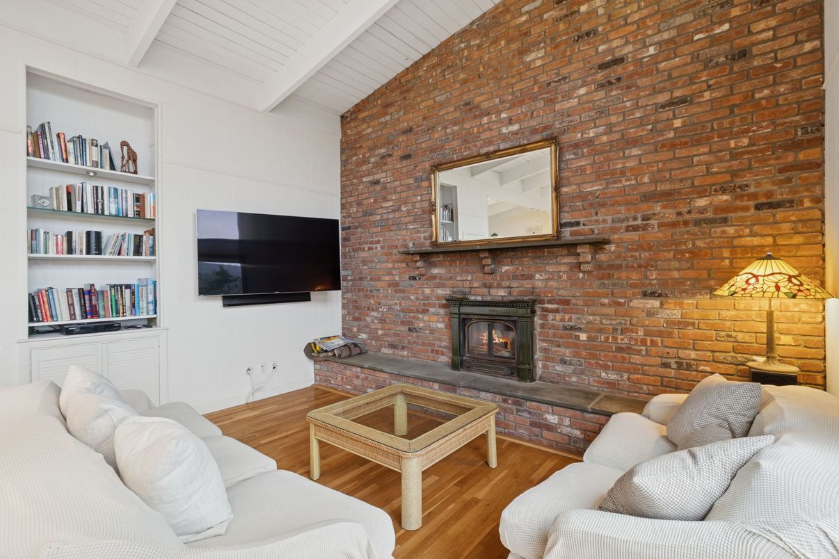 Fireplace, Interior, Living room, Stone Walls, Wood Texture Flooring