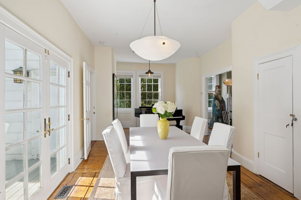 Dining room, Interior, Pendant Lights, Wood Texture Flooring