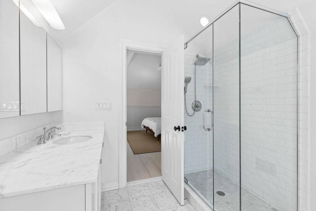 Bathroom, Dual Sink Vanities, Glass Shower, Interior, Marble