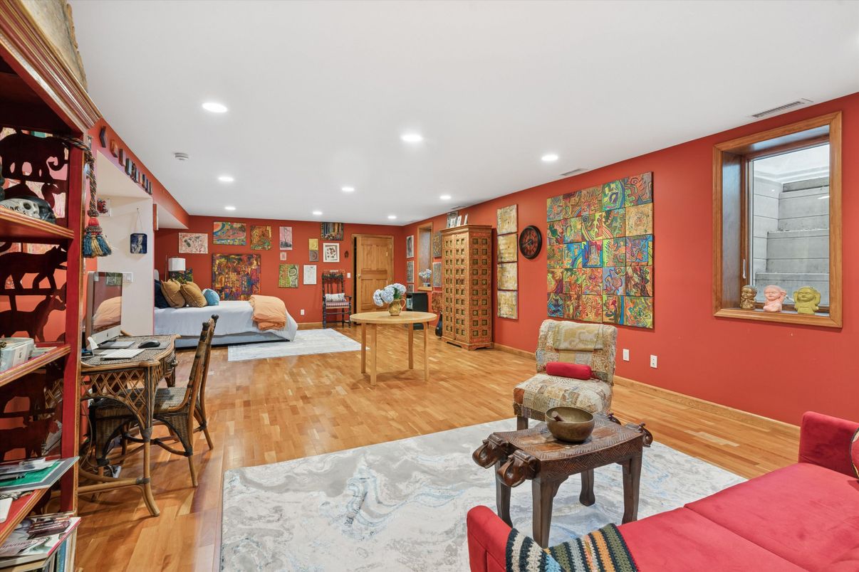 Home Office, Interior, Living room, Recessed Lighting, Wood Texture Flooring