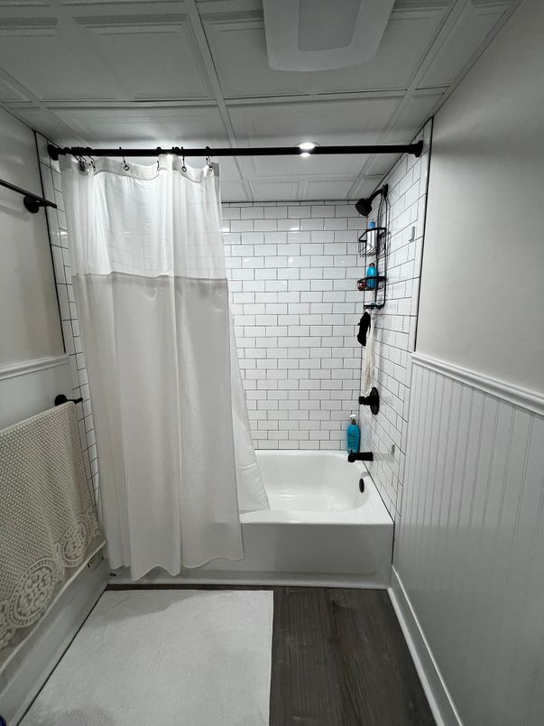 Bathroom, Interior, Recessed Lighting, Wood Texture Flooring