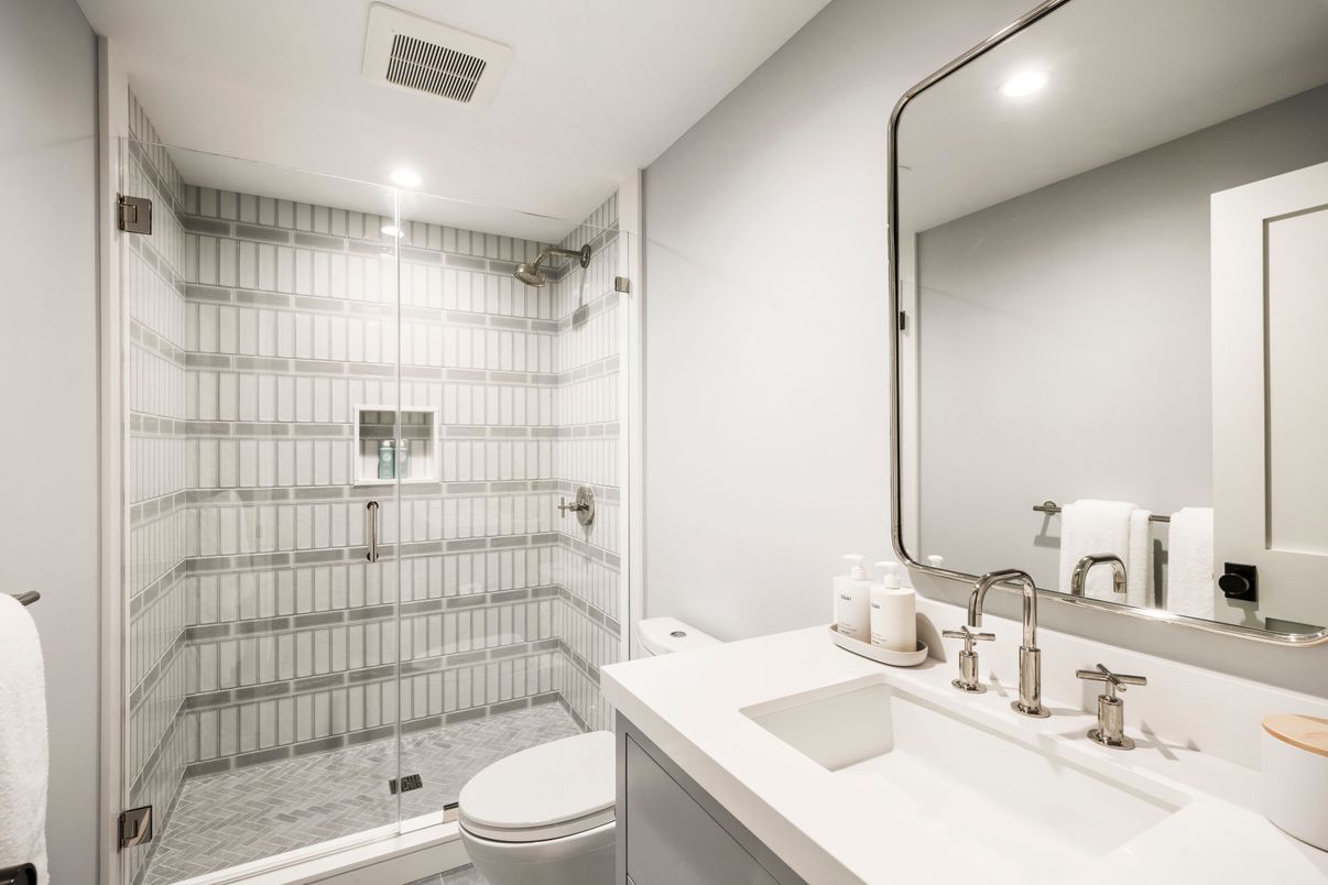 Bathroom, Glass Shower, Interior, Recessed Lighting