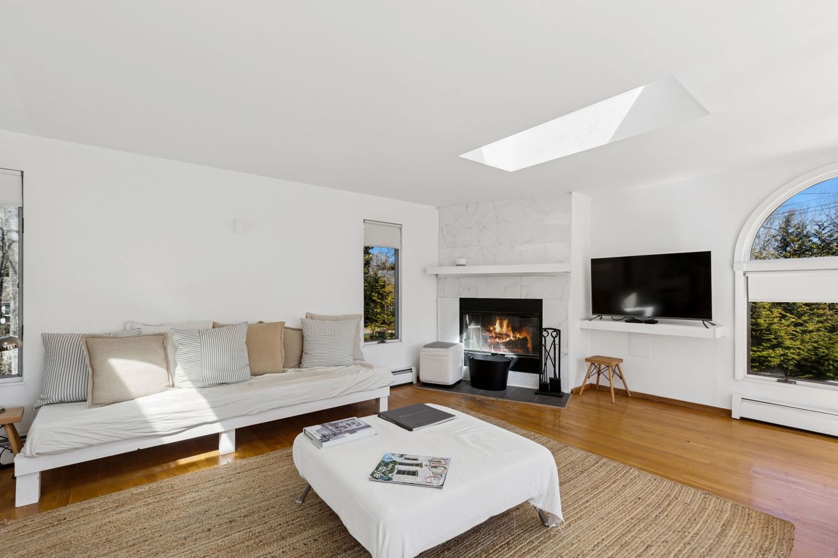 Fireplace, Interior, Living room, Marble Walls, Wood Texture Flooring