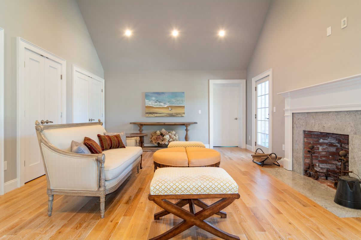 Fireplace, Interior, Recessed Lighting, Wood Texture Flooring