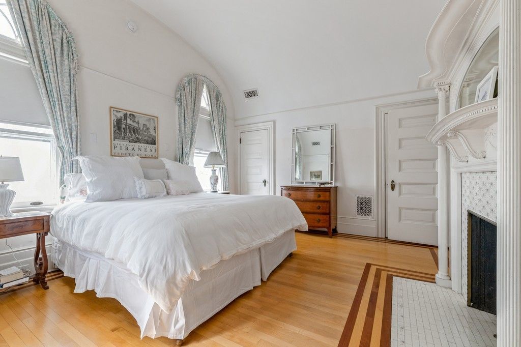 Bedroom, Fireplace, Interior, Wood Texture Flooring