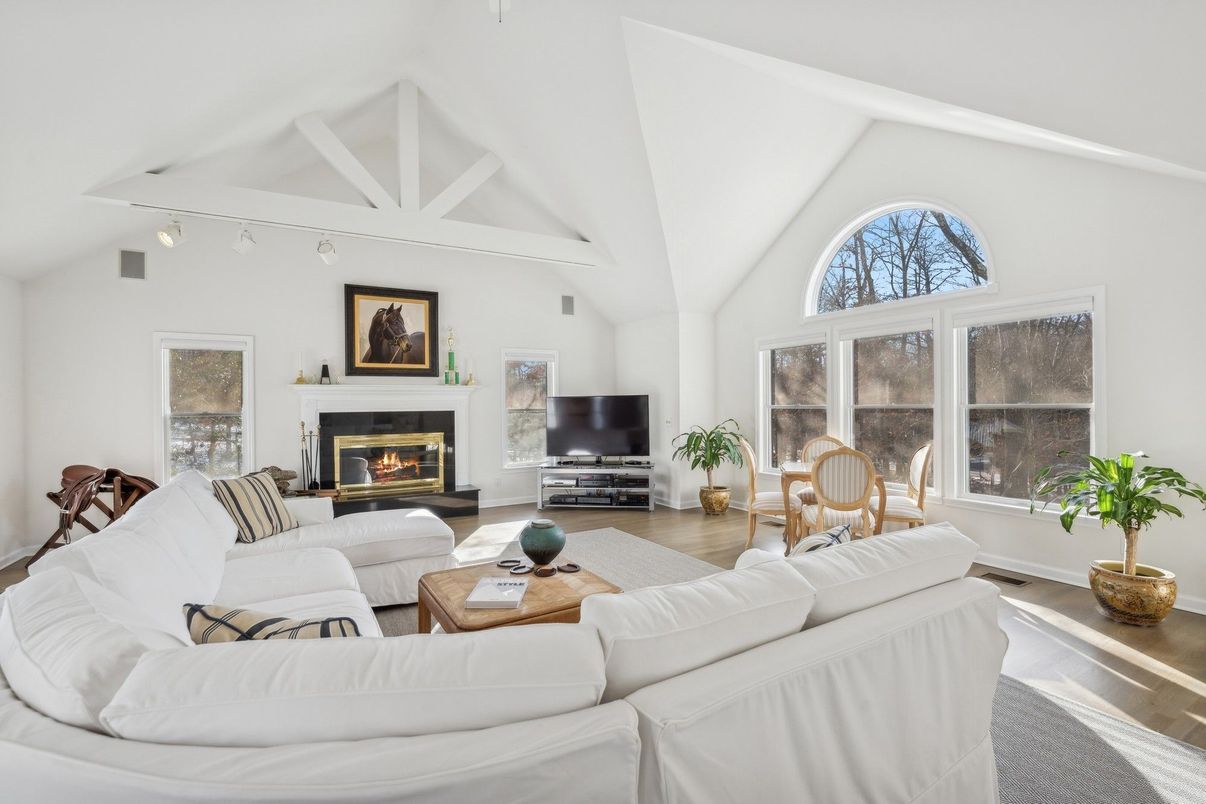 Dining room, Fireplace, Interior, Living room, Wood Texture Flooring