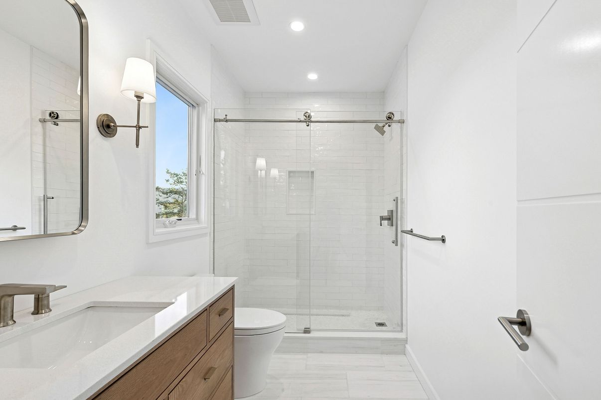 Bathroom, Glass Shower, Interior, Marble, Recessed Lighting