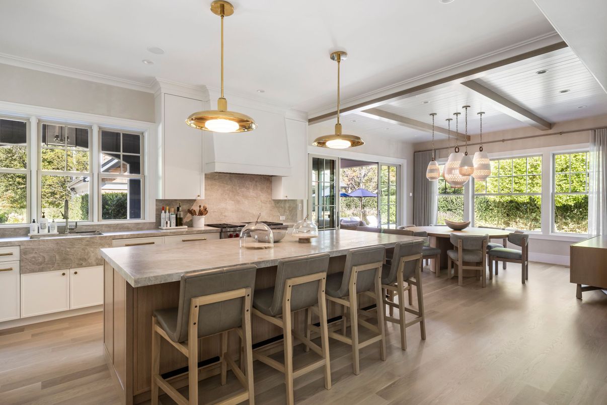Dining room, Interior, Kitchen, Pendant Lights, Wood Texture Flooring