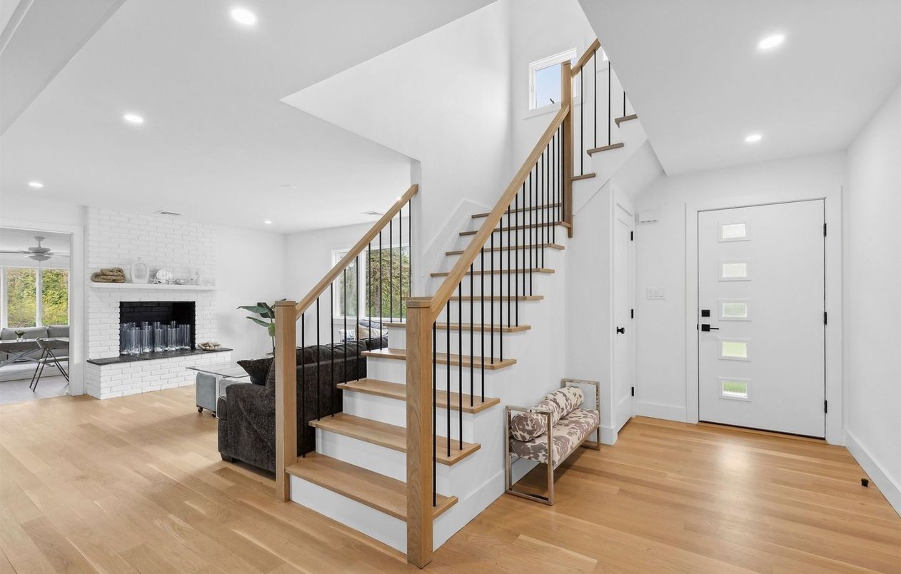 Fireplace, Interior, Recessed Lighting, Wood Texture Flooring