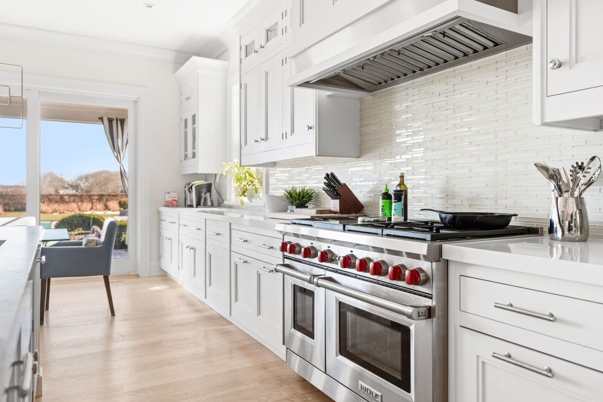 Interior, Kitchen, Stainless Steel Appliances, Stone Walls, Wood Texture Flooring