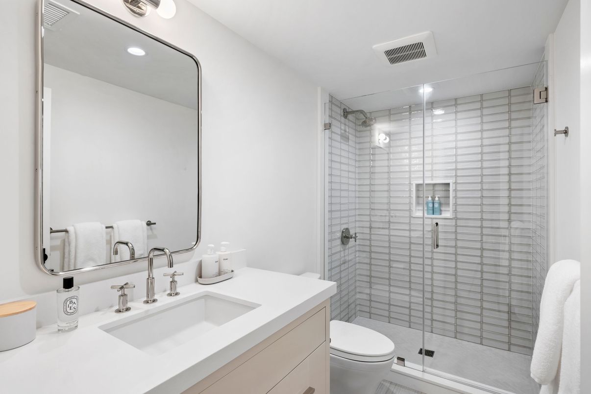 Bathroom, Glass Shower, Interior, Recessed Lighting