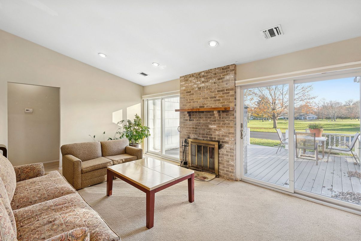 Fireplace, Interior, Living room, Recessed Lighting, Stone Walls