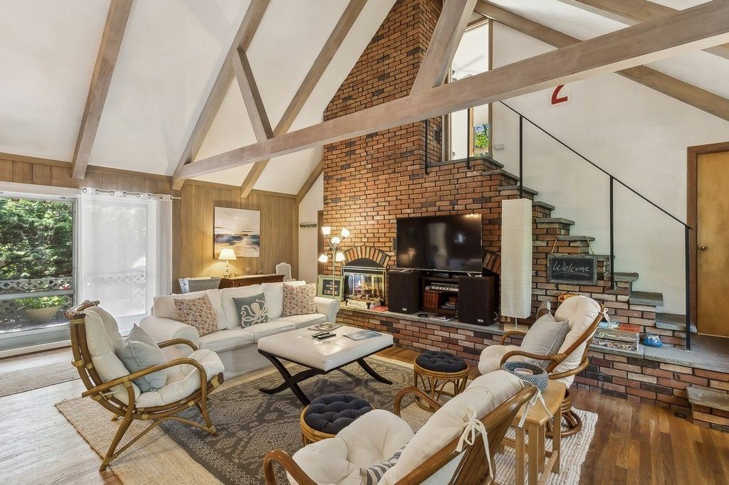 Fireplace, Interior, Living room, Stone Walls, Wooden Beams, Wood Texture Flooring