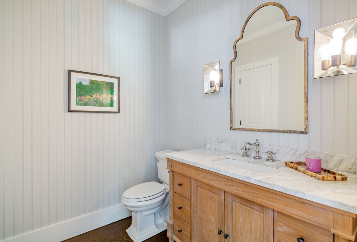 Bathroom, Interior, Tile Countertops, Wood Texture Flooring