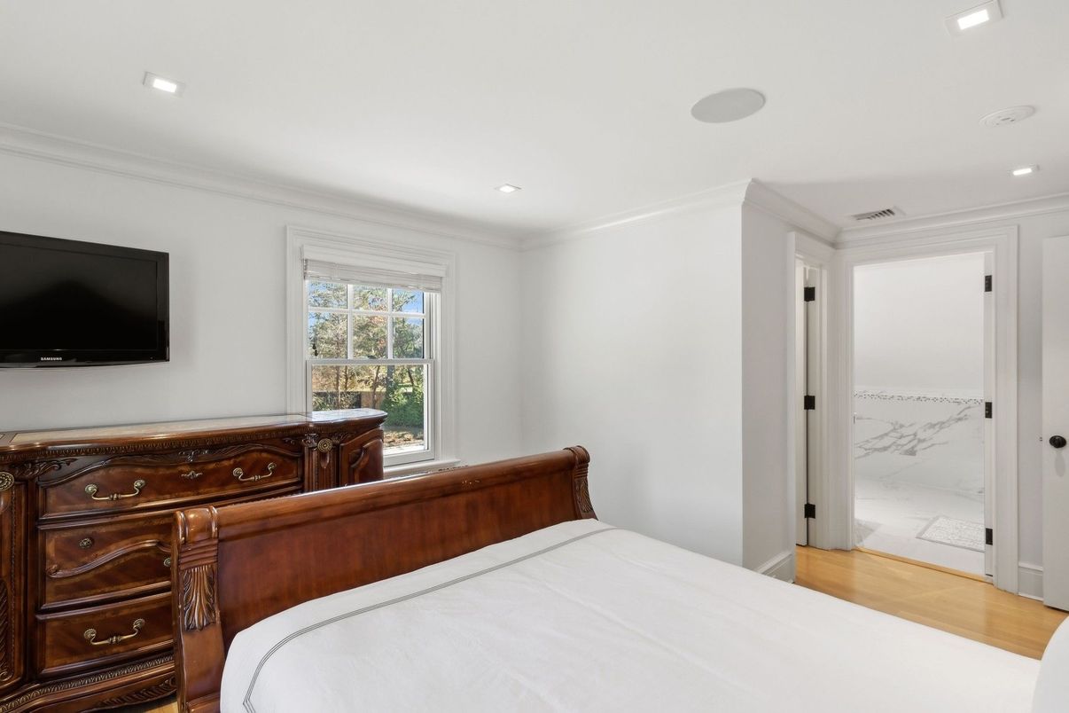 Bedroom, Interior, Marble, Recessed Lighting, Wood Texture Flooring