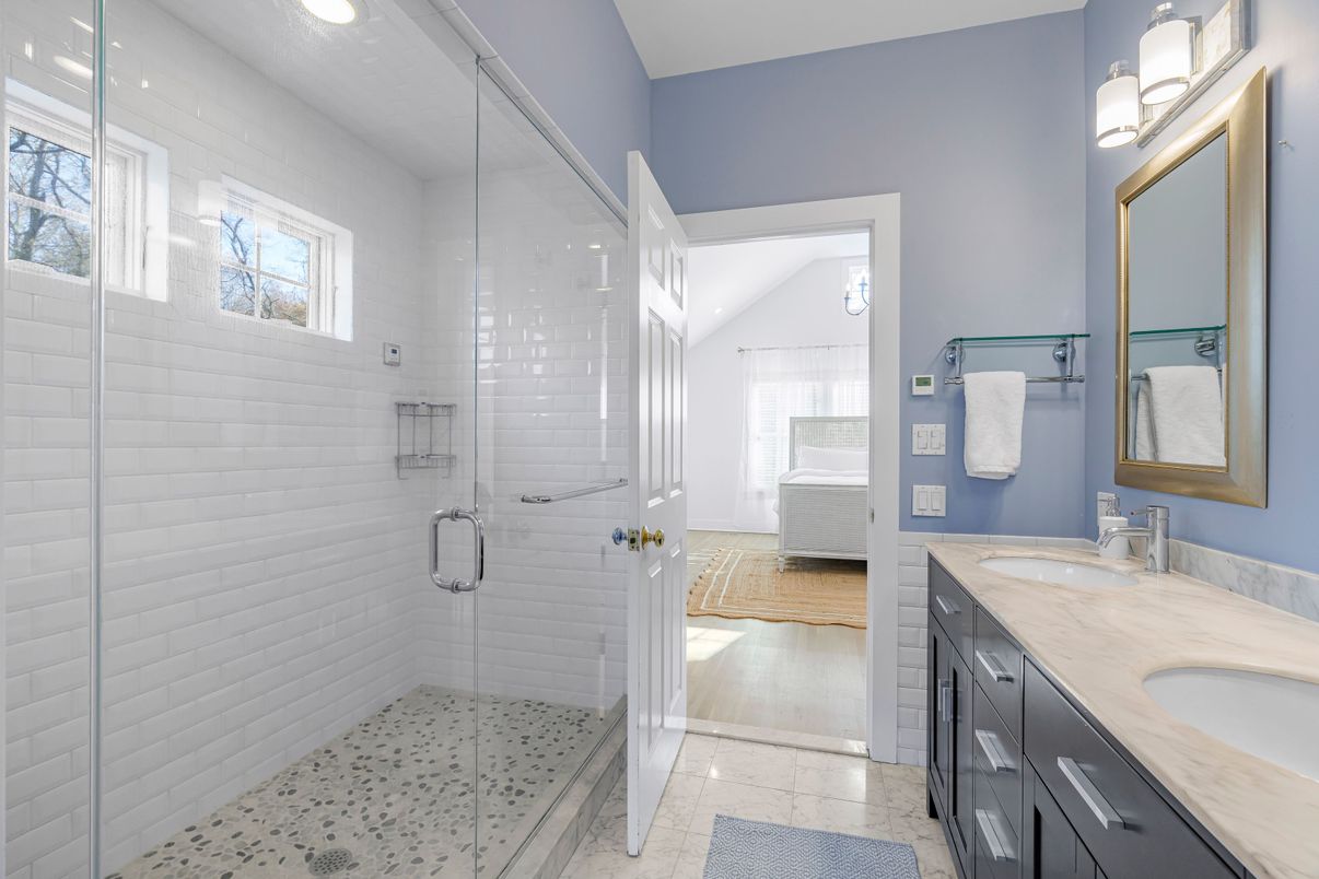 Bathroom, Dual Sink Vanities, Glass Shower, Interior, Recessed Lighting