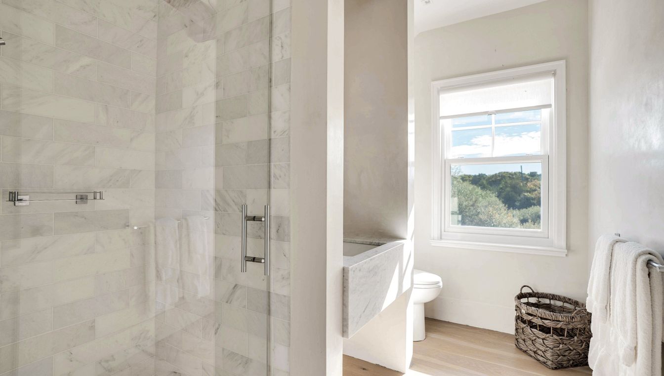 Bathroom, Glass Shower, Interior, Marble Walls