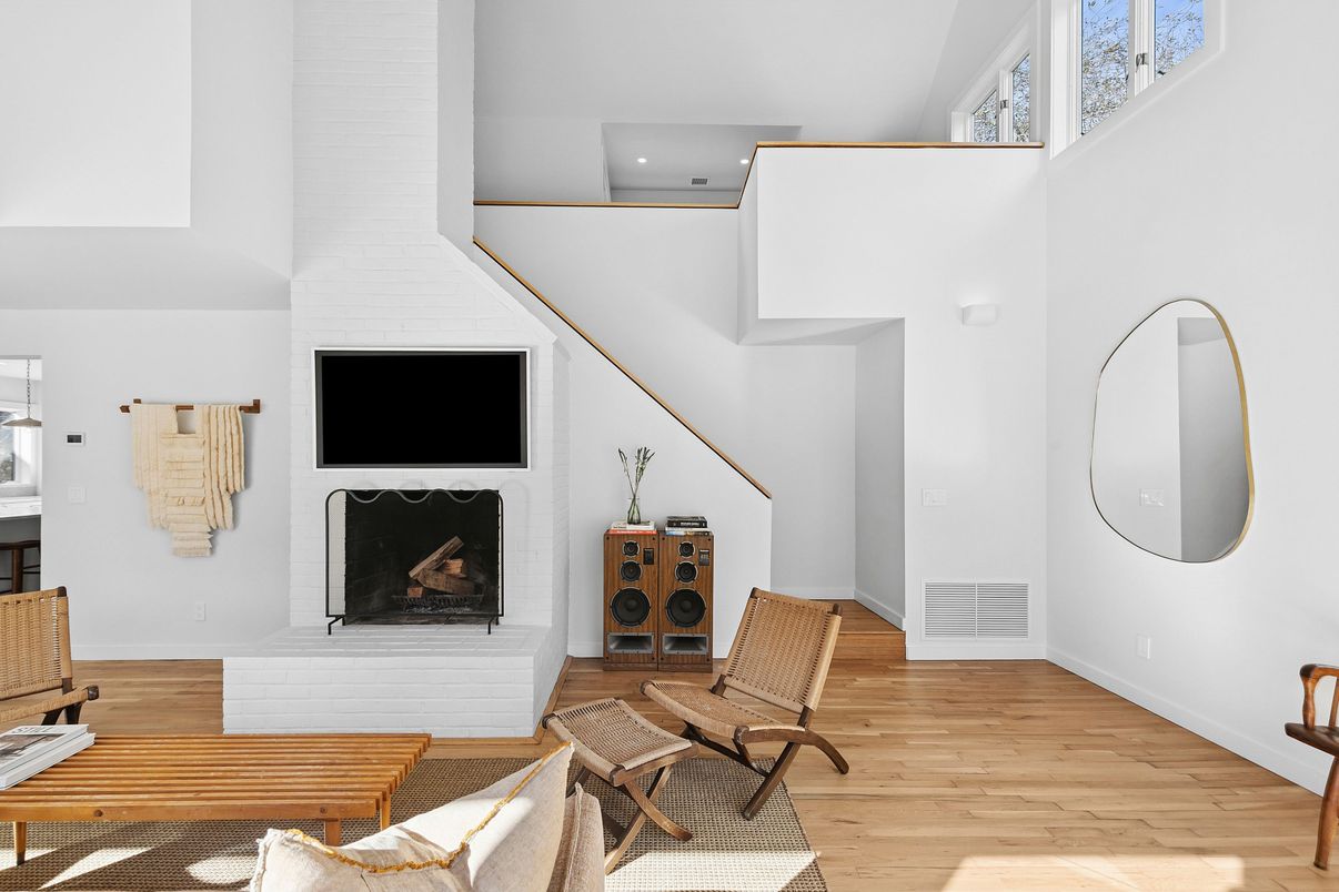 Fireplace, Interior, Recessed Lighting, Wood Texture Flooring