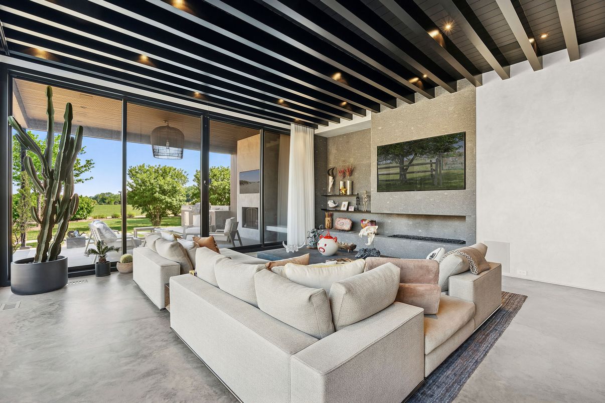 Interior, Living room, Recessed Lighting, Wooden Beams