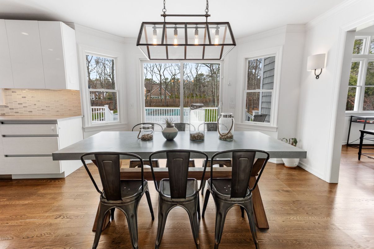 Chandelier, Dining room, Interior, Wood Texture Flooring