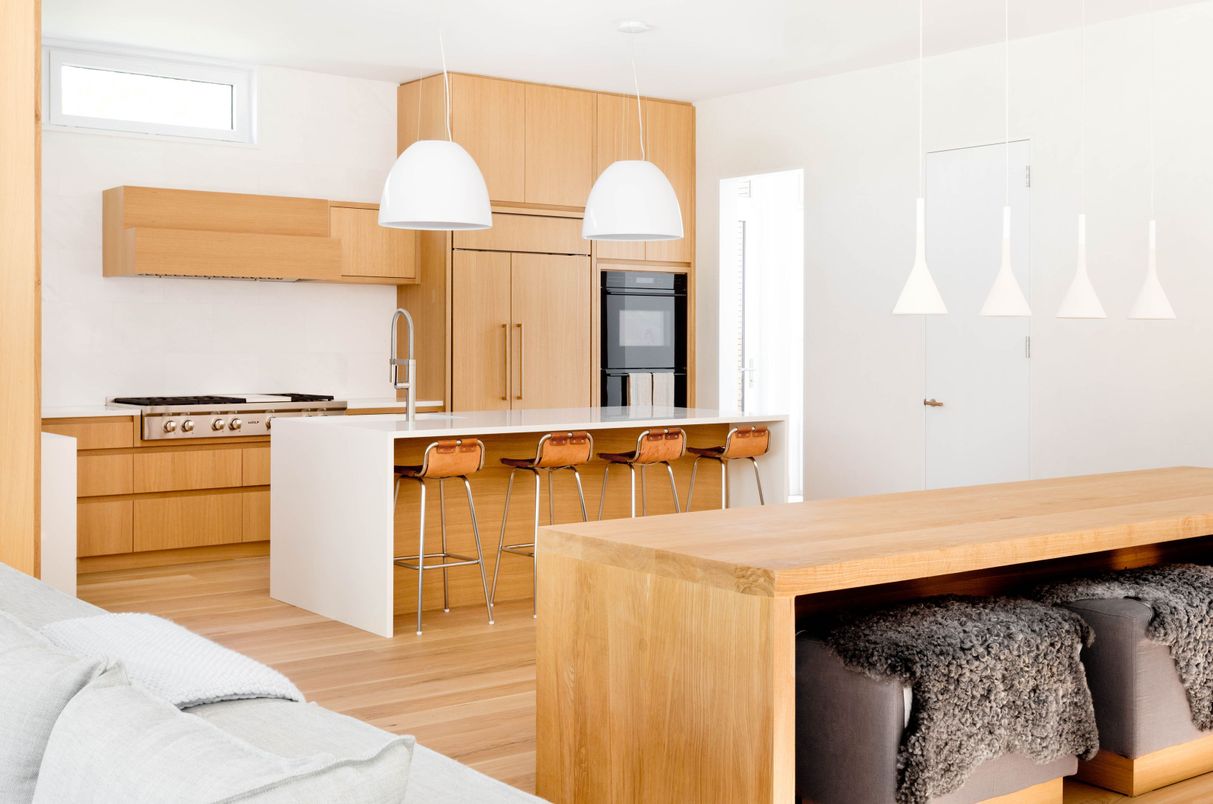 Interior, Kitchen, Pendant Lights, Stainless Steel Appliances, Wood Texture Flooring