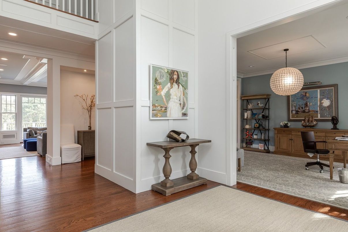 Home Office, Interior, Pendant Lights, Recessed Lighting, Wood Texture Flooring