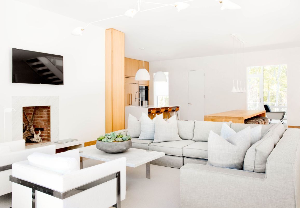 Fireplace, Interior, Kitchen, Living room, Pendant Lights, Recessed Lighting