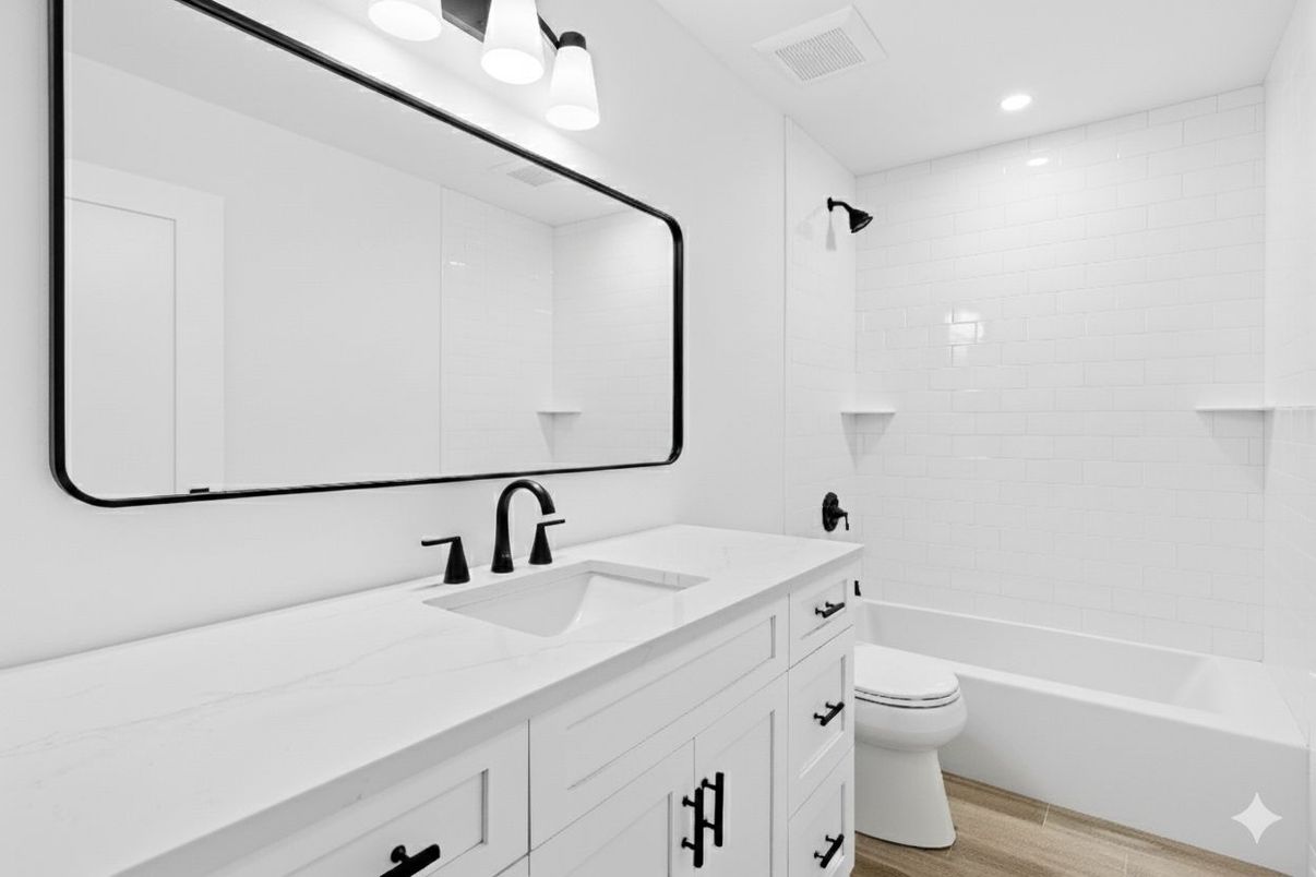 Bathroom, Interior, Recessed Lighting, Wood Texture Flooring